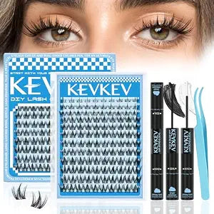 KEVKEV Fairy Lash Clusters Kit Manga Lash Extension Kit Invisible Band Spiky Lash Clusters Eyelash Clusters Kit with Lash Bond and Seal Lash Tweezers(Fairy04 Kit)