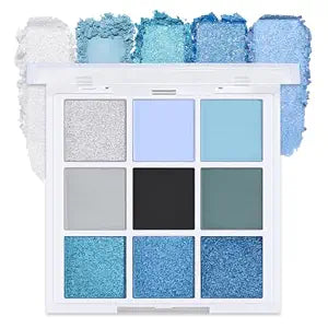 WanTuoluo Light Blue Eyeshadow Palette, Matte & Shimmer Glitter Blue Shadow for Eye Makeup, High Pigmented White Gray Black Green Powder Palet de sombras de ojos, Cruelty Free