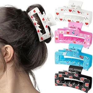 PANTIDE 4Pcs Nurse Hair Claw Clips for Women Girls - Cute Medical Heart Rectangle Nonslip Banana Hair Clips, Thin Thick Short Long Curly Accessories, Nurses Day Gift for Nursing Student Doctors