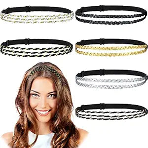 6 Pcs Boho Braided Headbands for Women Elastic Adjustable No Slip Stretchy