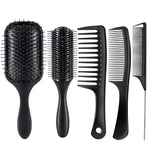 SALONSILK 5PCS Hair Brush Comb Set, Women Men Paddle Styling Hair Brushes Wide Fine Tooth Combs, Parting Barber Professional Set for Detangling, Thick, Natural, Thin, Curly