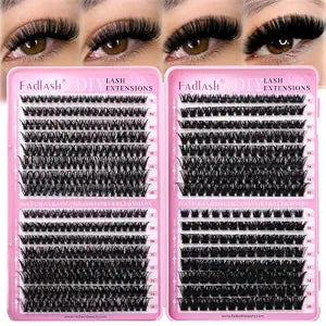 FADLASH Fluffy Lash Clusters 60D 80D 100D 150D Volume Eyelash Clusters Individual D Curl Cluster Eyelash Extensions 8-16mm Natural and Soft Lashes DIY at Home