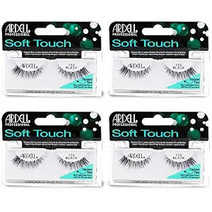 Ardell False Eyelashes Soft Touch 150 - Black, Lightweight Tapered Tips for Natural Look Strip Lashes for Everyday Wear, 4 Pack