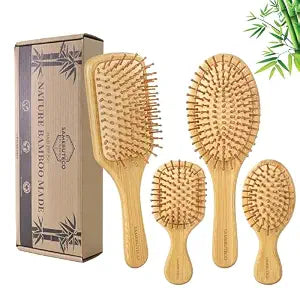 SAMEBUTECO 4 Pack Bamboo Hair Brush Set for Girls Back to School