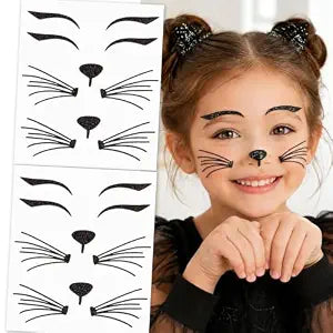 Halloween Black Cat Face Stickers Glitter Whisker Nose Face Decal 4pcs
