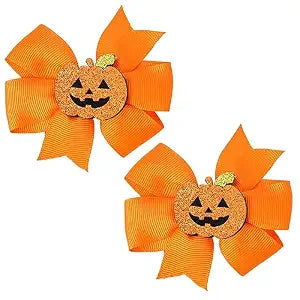 Guqqeuc Halloween Hair Bows Pumpkin Hair Clips for Girls - Cute Barrettes for Little Girls - Bowknot Hair Clip for Halloween Cosplay - 2 Pcs
