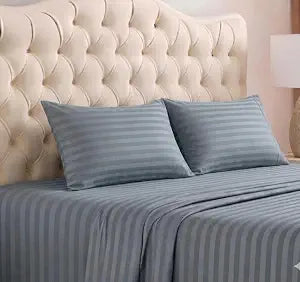 Queen Sheet Set, 4 Piece Hotel Dobby Stripe, Light Gray