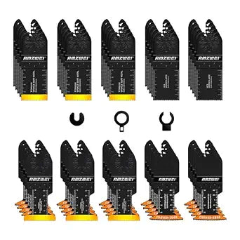 AMZWEI 50PCS Titanium Oscillating Tool Blades, Curved Edge Oscillating Saw Blades for Metal, Wood, Plastic, Quick Release Multi Tool Blades Compatible with Dewalt Milwaukee Ryobi Rockwell Fein