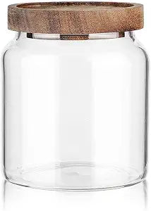 Labina Glass Jar with Wood Lid, Airtight Kitchen Storage Canister