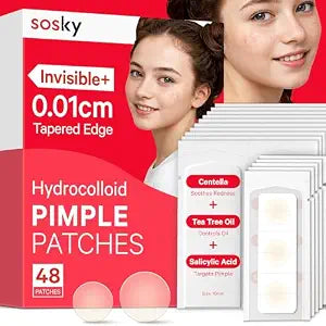 Sosky Pimple Patches for Face, Invisible Hydrocolloid Acne Patches, HSA Store Eligible Items, Zit Sticker for Face and Skin, Pimple Sticker for Covering Zits, Blemishes with Salicylic Acid 48 Count