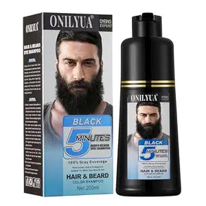 Men's Black Beard and Hair Dye Shampoo 3 in 1 - Long-Lasting Herbal Coloring for Gray Hair, Mustache & Beard in Minutes, 6.76 Fl Oz
