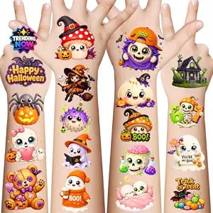 160PCS Cute 3D Halloween Temporary Tattoos Spooky Party Favor Pack