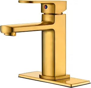 Brushed Gold Single Handle Bathroom Sink Faucet with Deck Plate