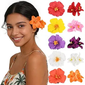 10 pc Hawaiian Flower Hair Clips for Women Hair Accessories-Hibiscus&Orchid