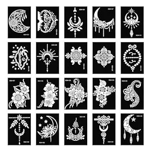 20 Sheets Temporary Tattoo Stencil Kit, Tattoo Templates for Real Tattoos Mehndi Stencils for Kids Teens Adults Body Paint