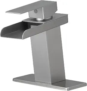 BWE Waterfall Bathroom Faucet Brushed Nickel for Sink 1 Hole