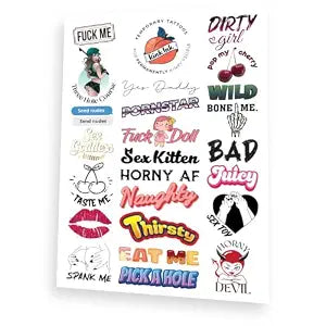 Adult Temporary Tattoos, 25 Kinky Waterproof Tattoo Stickers for Women and Men, Sexy Body Art Sheet