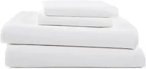4 Piece Queen Bed Sheets Set | Queen Bed Sheets ��� Light Weight, Soft Breathable Sheets | Brushed Cotton Rich Blend | Secure-Fit, Wrinkle Resistant, Durable, Easy Care Bed Sheets | Comfy Sheets | White