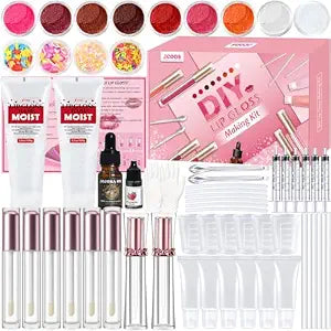 Jcoos DIY Lip Gloss Kit, Lip Gloss Making Kit, Lipgloss Making Kit Make Your Own Lip Gloss Making Supplies, Shimmery Lipgloss Base, Empty Tubes, Jojoba Oil, Women Teen Girl Gifts Trendy Stuff