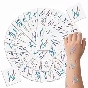 K-Style Demon Energy Temporary Tattoos 72 Pcs ��� Anime Dark Makeup Stickers, Purple & Laser Gradient Body Tattoos for Cosplay Costume, Halloween Party, Birthday Party