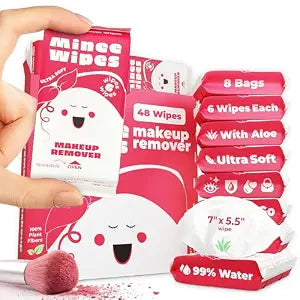 Impossibly Compact Travel Makeup Remover Wipes - 99% Water and Aloe - Ultra Soft, Safe for Sensitive Skin, Thick & Durable - Travel Essentials for Adults & Teens - Scented (8 Pack 48 Wipes)