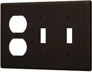 Bates- Combination Wall Plate, 4.5"x6.4", Double Toggle Switch/Single Duplex Receptacle Cover Plate, Brown Polycarbonate Thermoplastic, 3 Gang Wall Plate for Electrical Outlets
