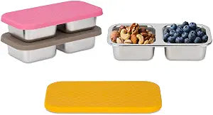 SUMERX 3 Pack Stainless Steel Snack Containers - 2 Compartment