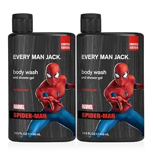 Every Man Jack Spider-Man Body Wash Gift for Men, Fresh Air, 2pk
