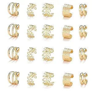 20 PCS Gold Hair Jewelry for Braids with Crystal Rhinestone Dreadlock Braid Clips Non-Piercing Ear Cuffs Clip Jewelry Women Men Hair Accessories