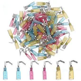 60PCS Heat Shrink Piggyback Spade Connectors (Copper), AWG 22-10, Insulated