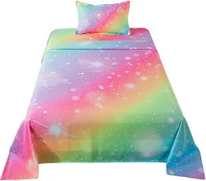 ADASMILE A & S Rainbow Sheets Twin Size for Girls Tie Dye Pastel Girls Sheet Set for Kids Teens Glitter Girly Rainbow Bedding Set 1 Fitted Sheet 1 Flat Sheet 1 Pillowcase Soft Microfiber Home Decor