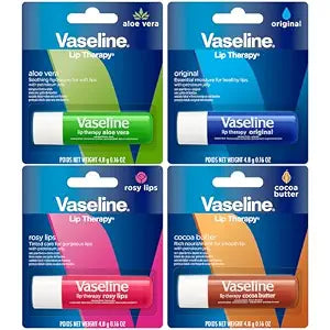 Vaseline Lip Therapy Variety 4-Pack, Moisturizing Lip Balm with Vitamin E, 0.16 Oz Ea