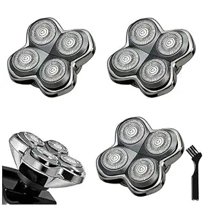 3Pack Pitbull Shaver Replacement Blade, Replacement Heads for Skull Shaver, Series Gold PRO, Silver PRO, Platinum PRO, Butterfly Kiss PRO, Floating 4 Heads Electric Razor Refills + 1 Cleaning Brush