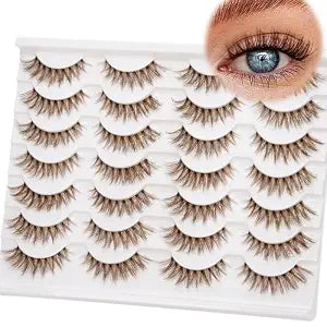 EMEDA Brown Lashes 14mm Natural Light Brown False Eyelashes Clear Band 14 P
