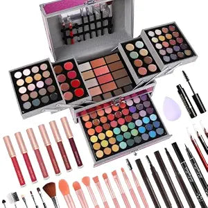 Makeup Gift Set For Women Girls, All in One Full Makeup Kit with Eyeshadow, Lip Gloss, Concealer, Blush, Contour, Highlighter Brushes Liquid Lipsticks Eyebrow Pen Mascara Eyeliner Pencil (Cerise Set)