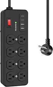 8 Outlet Heavy Duty Power Strip with PD20W USB 1200 Joules 6FT Cord