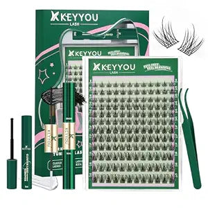 KEYYOU LASH Lash Clusters Kit Manga Lashes 8-18mm C Curl Wispy Lash Clusters Ultra-Thin Natural Lashes with Spike Eyelash Extensions 144pcs Fairy False Eyelashes with Remover Bond and Seal���F03