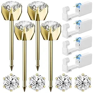 Nunpag 12 Pcs Ear Piercing Kit Disposable Ear Piercing Gun Kit with 4 Pcs 6 Prong Setting Cubic Zirconia Earrings Stud 316L Stainless Steel Easy to Use at Home Self Ear Piercer Gun Kit Tool