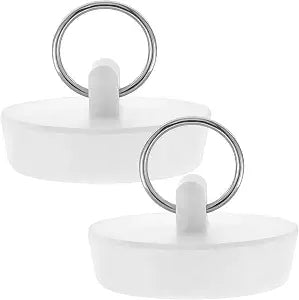 2 PCS Rubber Sink Stopper, White 1-1/2 Inch to 1-5/8 Inch Bathtub Sink Plug Universal Rubber Tub Plug with Metal Hanging Ring for Home Bathroom Kitchen Sewers Laundry Sinks Tubs Drain