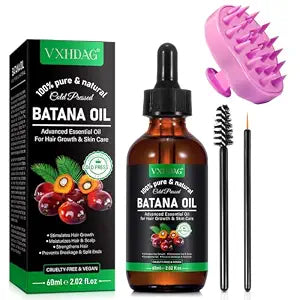Batana Oil for Hair Growth and Nourishment - Scalp Massager Included, Honduras Pure & Natural Oil for Split Ends Elimination, Enhanced Hair and Skin Radiance, All Hair Types, 2.02 fl oz