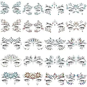 20 Sets Face Jewels - Mermaid Glitter Gems. Waterproof Temporary Tattoos for Eyes & Face. Ideal for Parties, Raves, Carnivals & Holiday Costumes - Top Rave Makeup Accessories