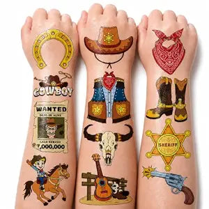 96 PCS Pre-Cut Cowboy Temporary Tattoos for Kids Birthday Party Favors