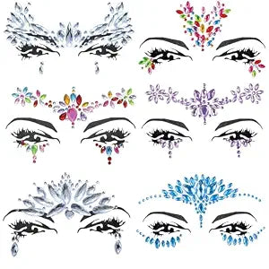 6 Sheets Face Jewels Face Gems Self Adhesive Rhinestones for Makeup Rave Accessories Stick On for Costumes Holiday Festival