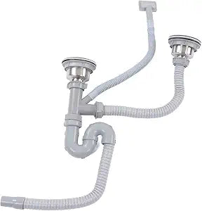 Ejoyous Drain Pipe Kitchen Sink, Drain Set for Double Sink 12 piece Sink Siphon Set for Kitchen S shaped Flexible Drain Hose, for Washbasin Sink Bathroom