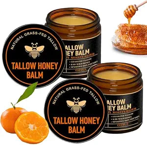2 Packs Beef Tallow for Skin, Tallow and Honey Balm for Face, Organic Grass-Fed Beef Tallow Balm with Raw Wild Honey, Body & Face Moisturizer, Natural Formula (Citrus)