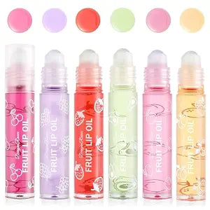 6PCS Roll-On Lip Oil Set,Fruit Flavored Lip Gloss Set,Long Lasting Moisturizing Lip Balm,Transparent Lip Gloss Glossy Lip Make-up,Best Gift