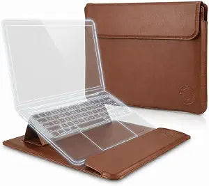 Brown Premium Laptop Sleeve 14-15.6 Inch ONLY MacBook Pro Air 15 Dell XPS HP Envy Lenovo ThinkPad Surface Waterproof PU Leather Stand Mouse Pad Business Not for 11-13