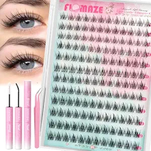 Lash Clusters Kit Manga Eyelash Clusters Kit Anime Lash Extension Kit 144pcs Wispy Cluster Lashes with Invisible Band Individual Lashes Spiky Cluster Eyelashes Extensions with Lash Bond,Seal,Tweezers