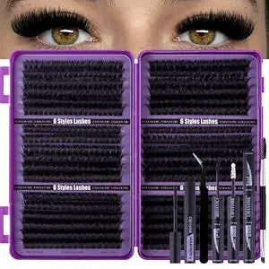 Lash Clusters Kit 648Pcs Volume Fluffy False Eyelashes DIY Clusters Extensions Kit (60D+80D+100D+120D+150D) Individual Lashes with Bond&Seal,Remover, Tweezers