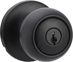 Amazon Basics Exterior Door Knob With Lock, Coastal, Easy to Install, Matte Black